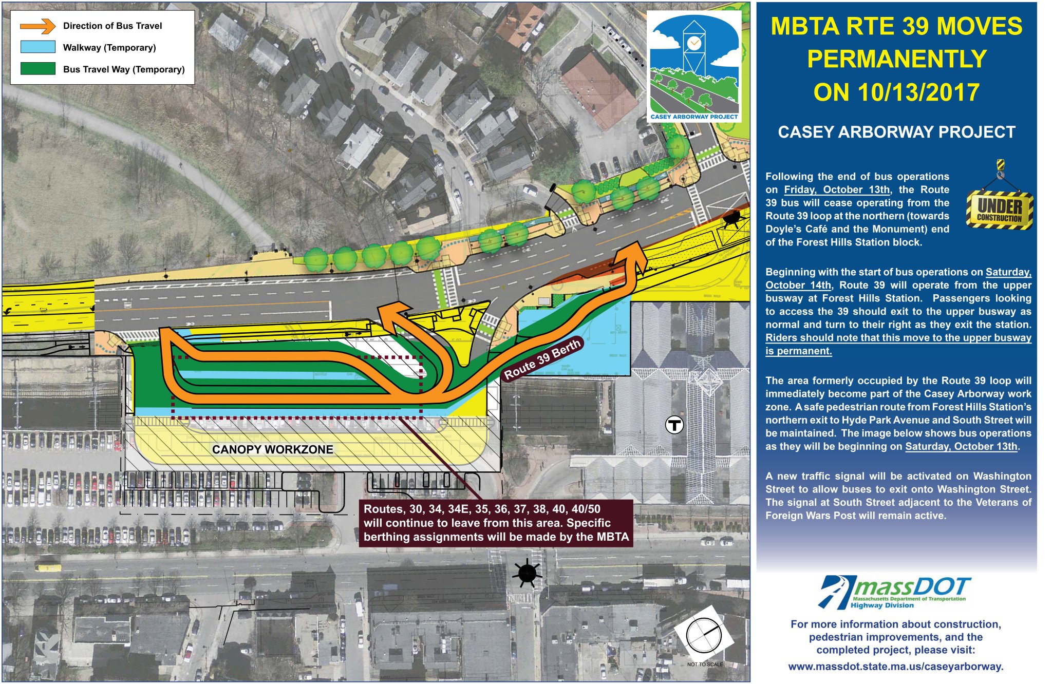 Map of Route 39 stop location change, as part of the Casey Arborway Project, October, 2017
