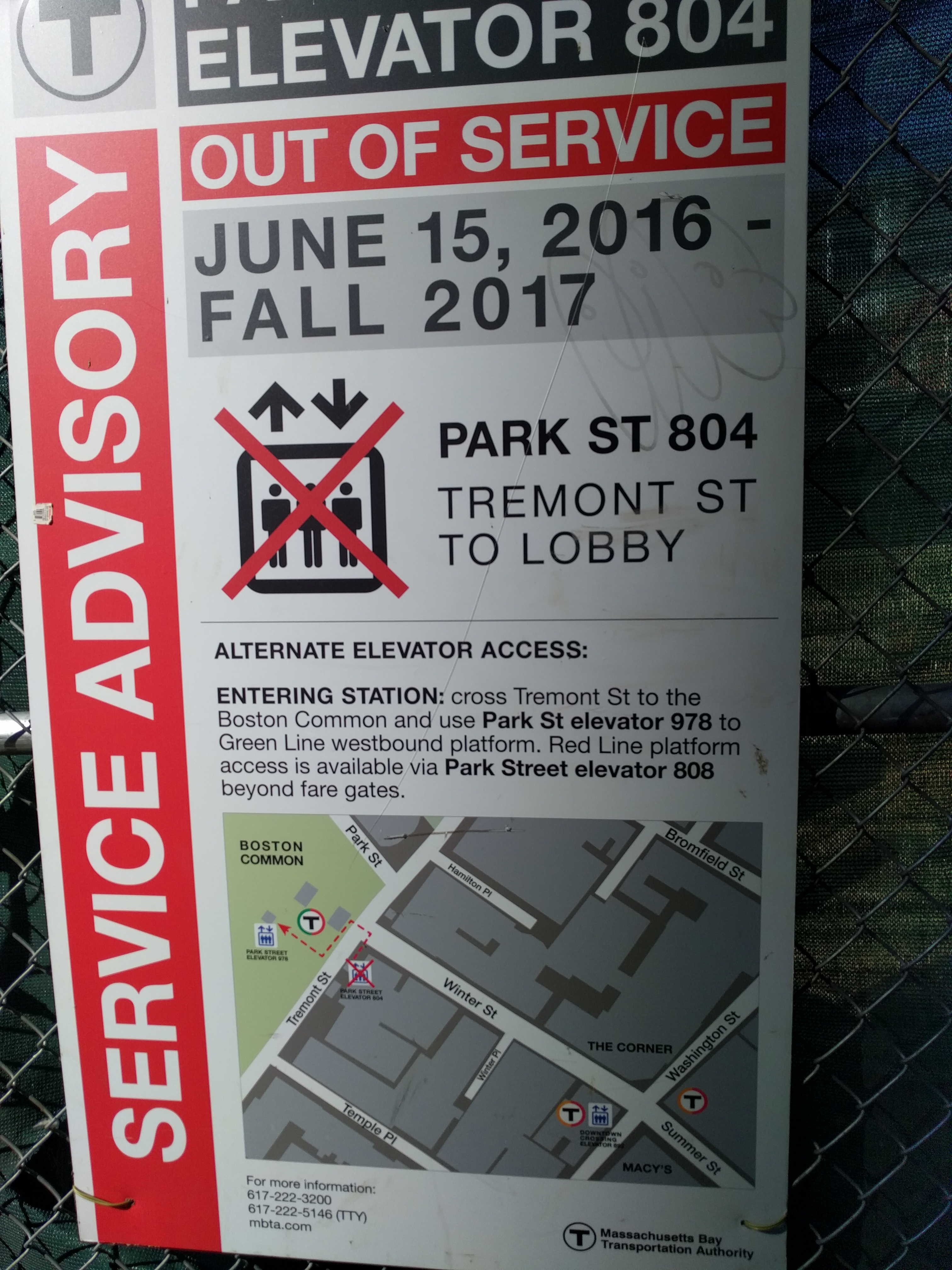 Park St elevator alert with detour to DTX